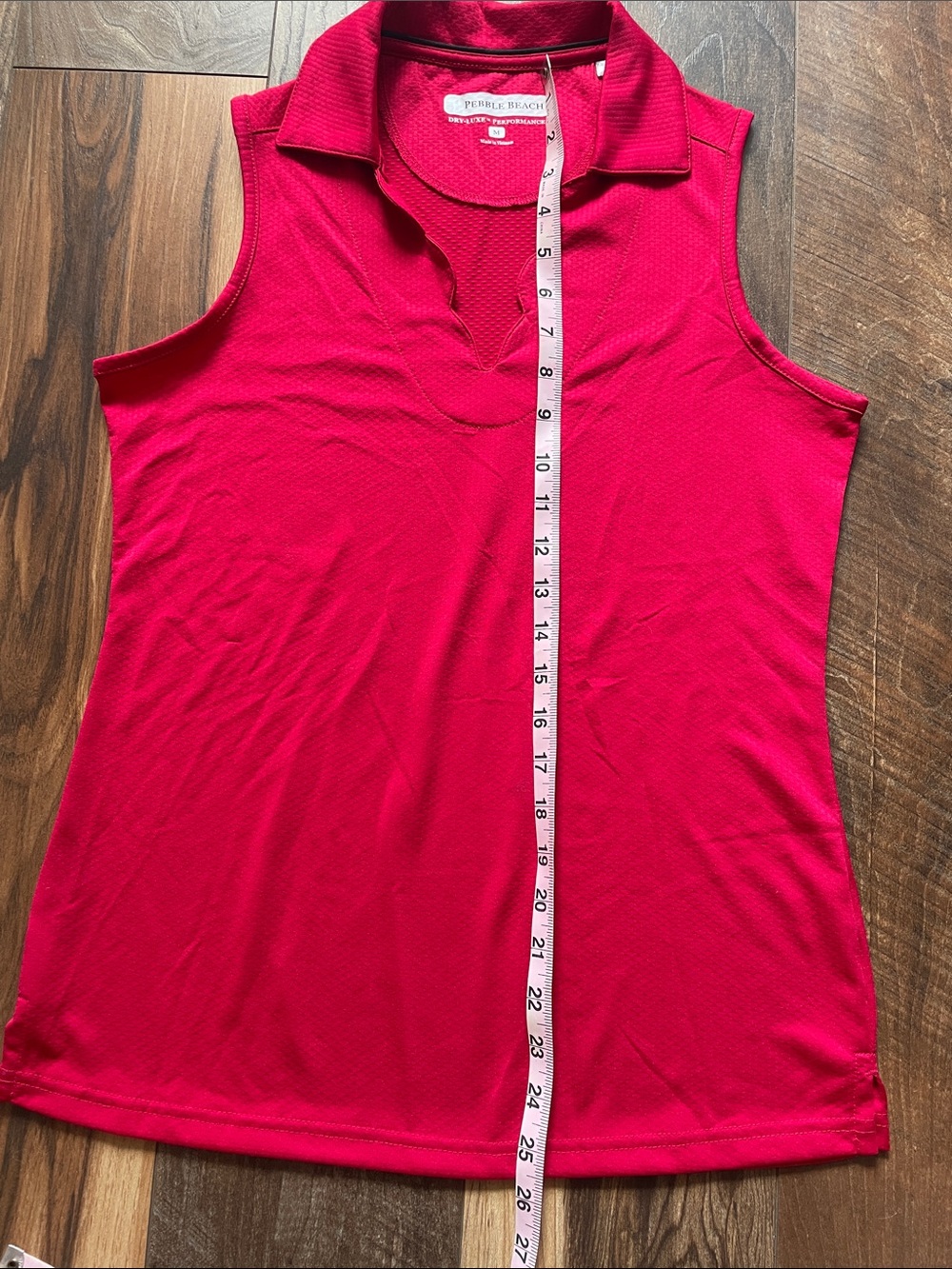 Pebble Beach Dry-Luxe Performance Sleeveless Gold Polo Tank - Red - Picture 8 of 8